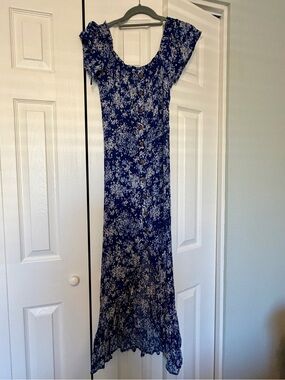 VICI Blue Floral Button-Front Maxi Dress